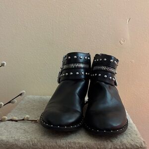 Charles David Black Ankle Boots with Silver Accents